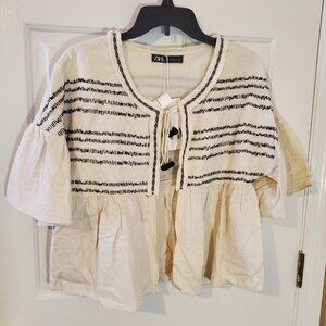 Zara Embroidered Beaded Bolero Jacket Tassels boho Size M-L